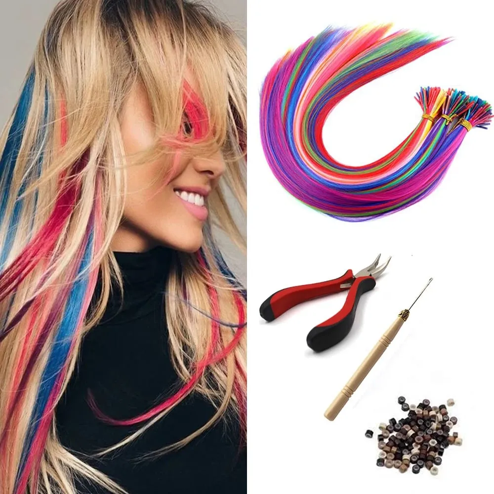 Synthetic Colored I-Tip Stick Hair Extensions Straight Hair 16 Inch For Women High Temperature 10 Strands/Pack Colors