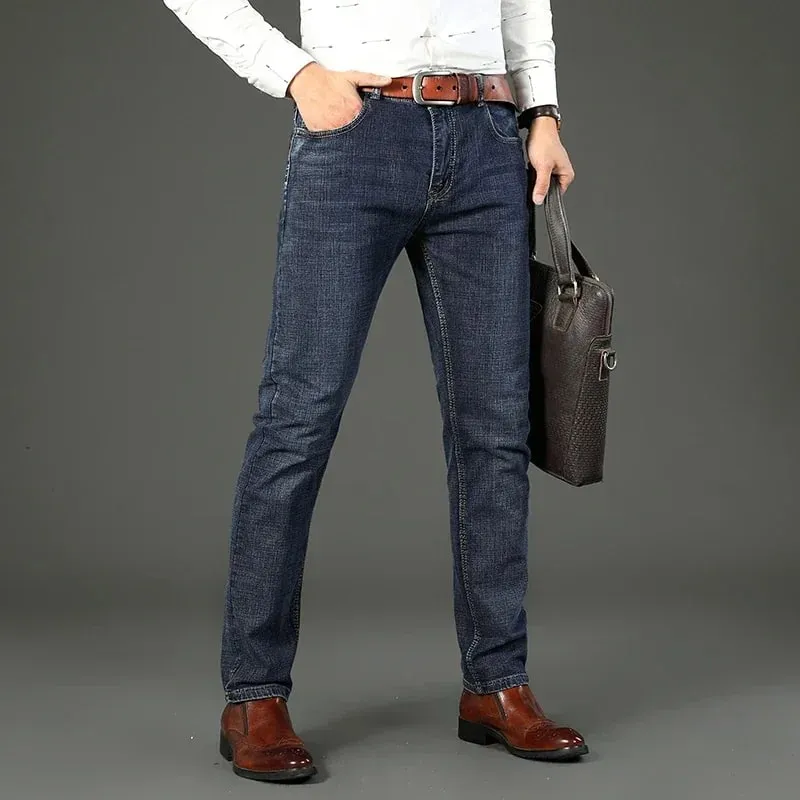 2-piece Set 2025 New WhinLEE Black and Blue Business Elite Jeans Micro Elastic Straightleg Multicraft High-quality Denim Pants