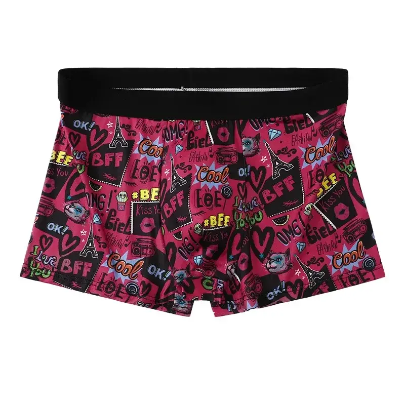 5PCS Random Men's Breathable Boxer Underwear with Colorful Graffiti Patterns Elastic Waistband Trendy and Fashionable Underwear — image 9