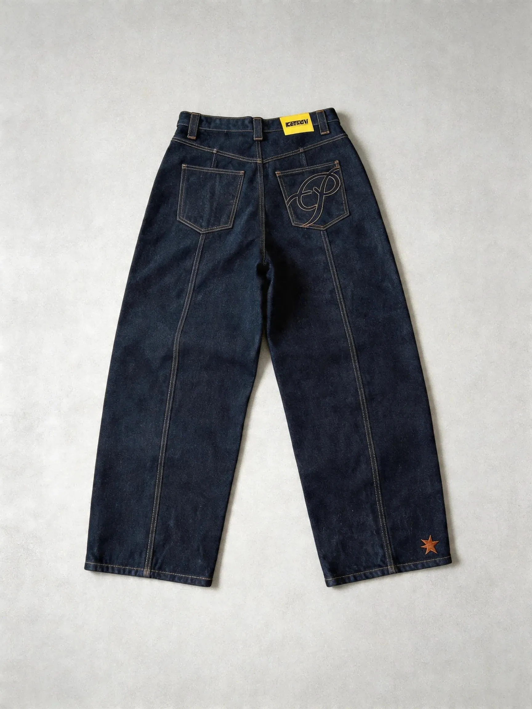 Y2K Star Embroidery Baggy Jeans Men Women Streetwear Dark Blue Wide Leg Denim Pants Hip Hop Vintage Straight Trousers — image 2