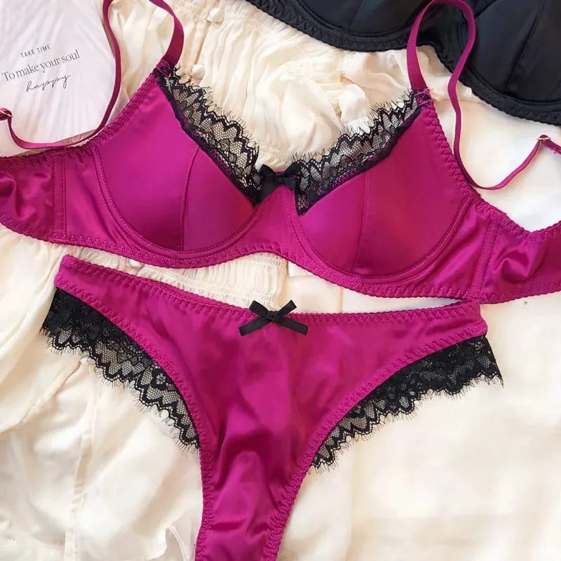 เซ็กซี่ลูกไม้บางถ้วยชุดชั้นในผู้หญิงฝรั่งเศส Push Up Bra ชุดผ้าไหมคุณภาพสูง Comfort Breathable ชุดชั้นใน Intimates ชุด