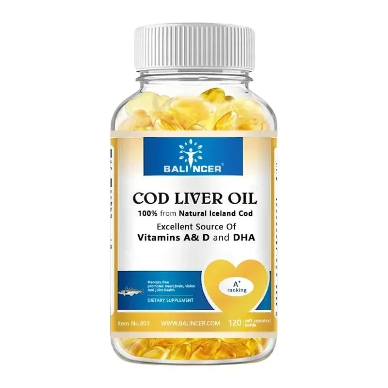 Natural Cod Liver Oil Softgels - Rich in Omega-3 EPA DHA Vitamin A D - Supports Heart Brain Immune Joint and Eye Health
