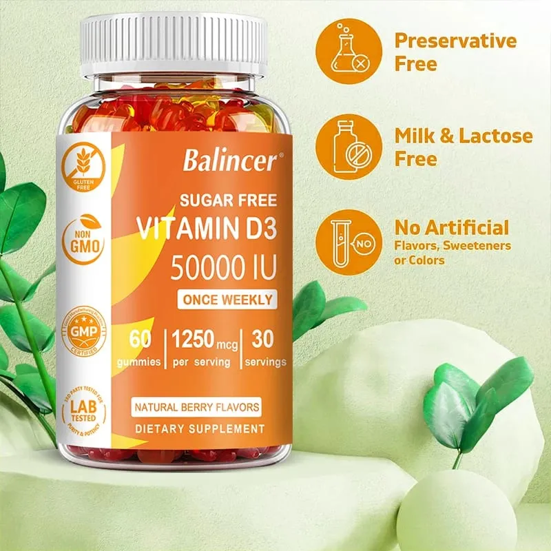 Vitamin D3 hiệu lực cao 50 000 IU - Hỗ trợ miễn dịch Xương Răng Sức khỏe tim và thần kinh Chất chống oxy hóa - Không chứa gluten Không biến đổi gen — image 2
