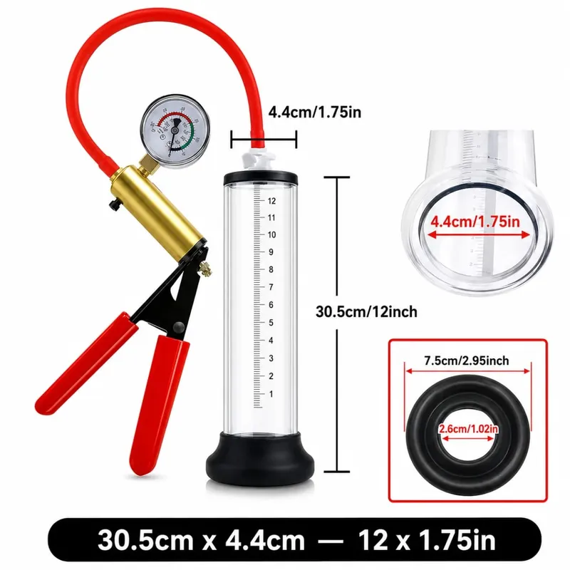 Manual Acrylic Penis Pump for Men with Pressure Gauge Clear Cylinders Vacuum Enlargement Masturbation Trainer Adult Sex Toy Set — image 30
