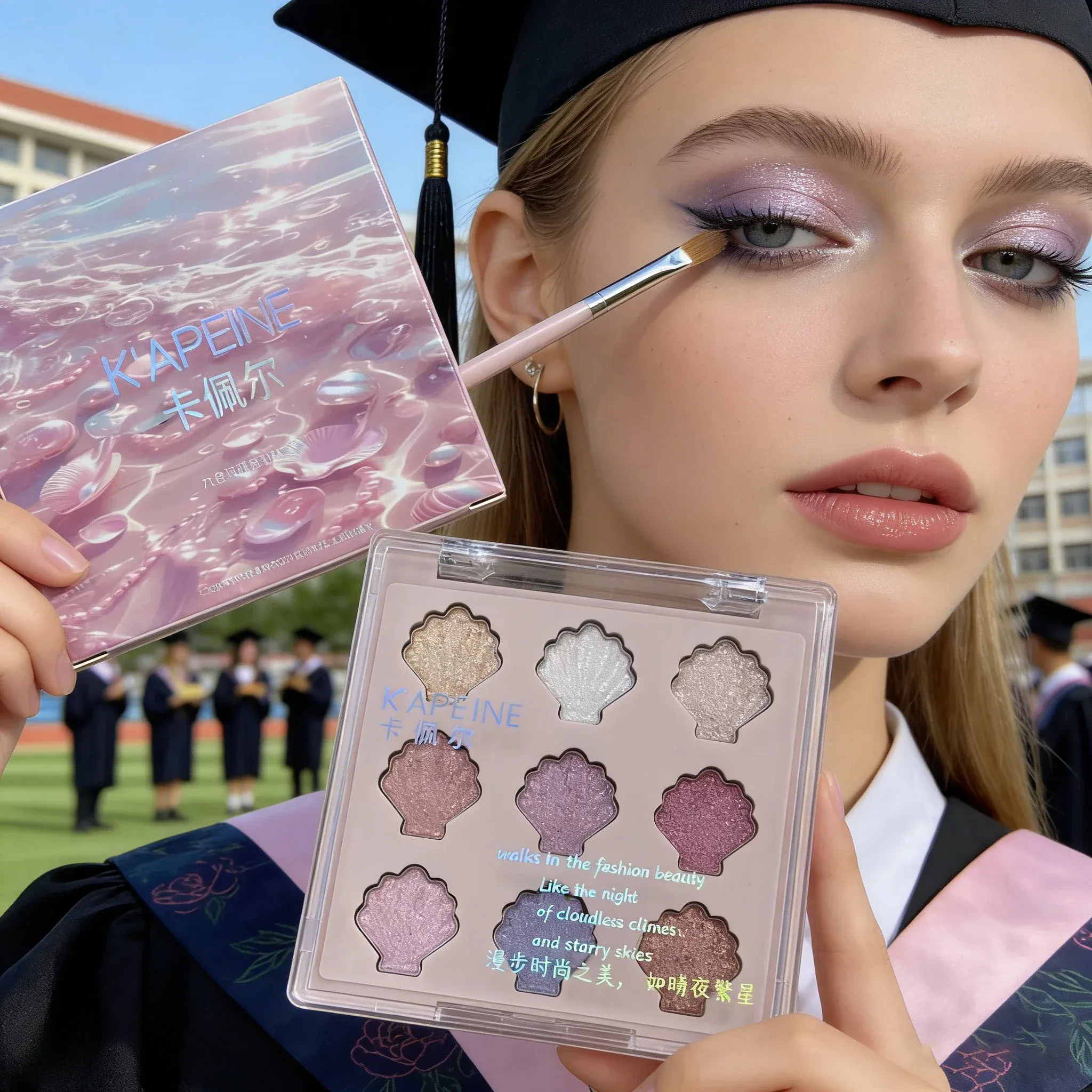 Shimmering Star Shell 9-Color Eyeshadow Palette Mermaid Sparkle Glitter Highlighter Eye Makeup for Graduation Party Glam