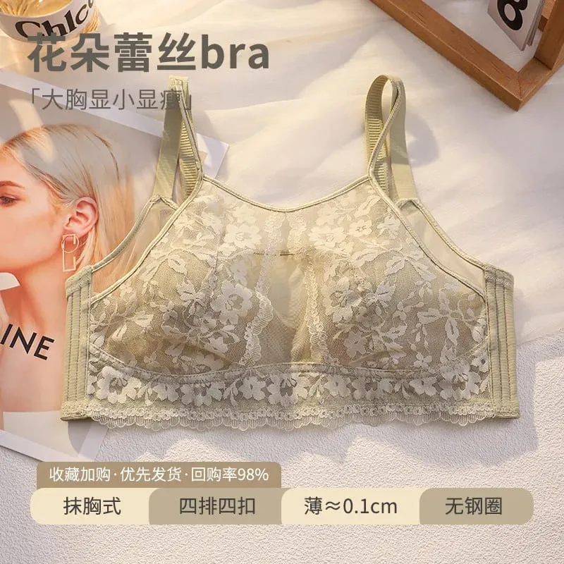 French Style Lace Strapless Bra For Women Large Bust Minimizer Slimmer Sexy Beautiful Back Comfort Lingerie Size 34-44 M-XXXXL