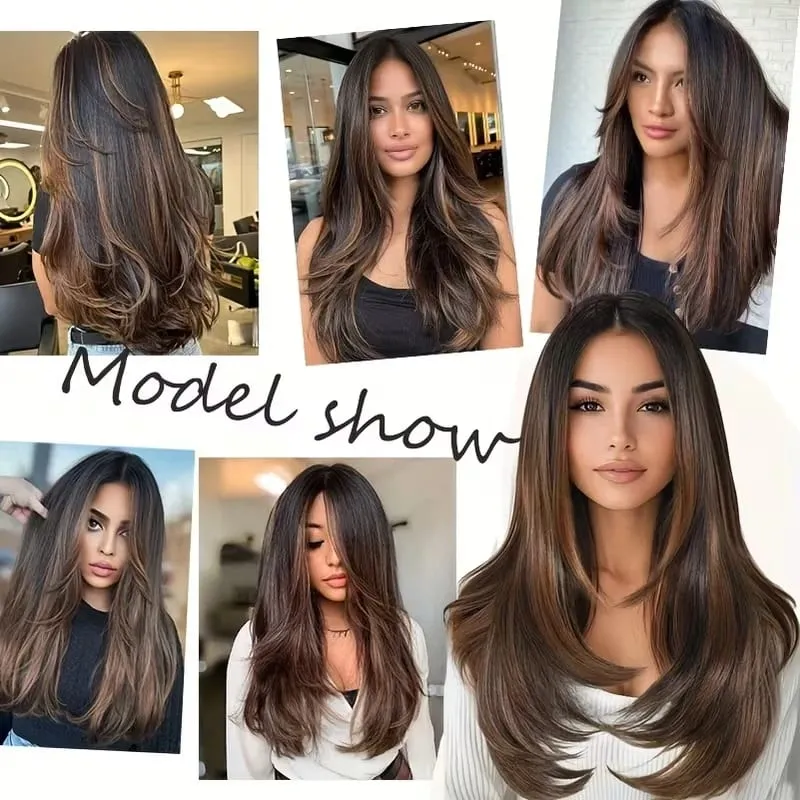 22Inch Synthetic Long Straight V-Shaped Layered Clip-In Hair Extensions for Women Invisible Seamless Hairpiece for Women — image 6