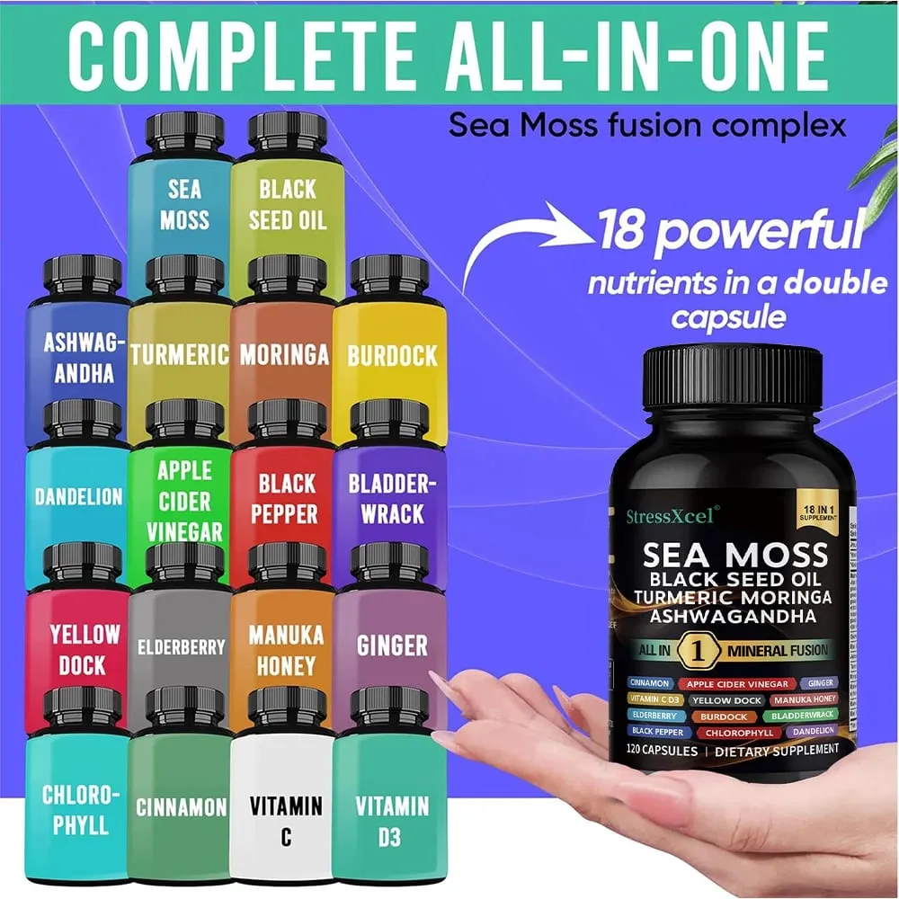 Sea Moss Supplement - Supports Thyroid Health Antioxidant Anti-aging Improve Immunity Detox Beauty Health