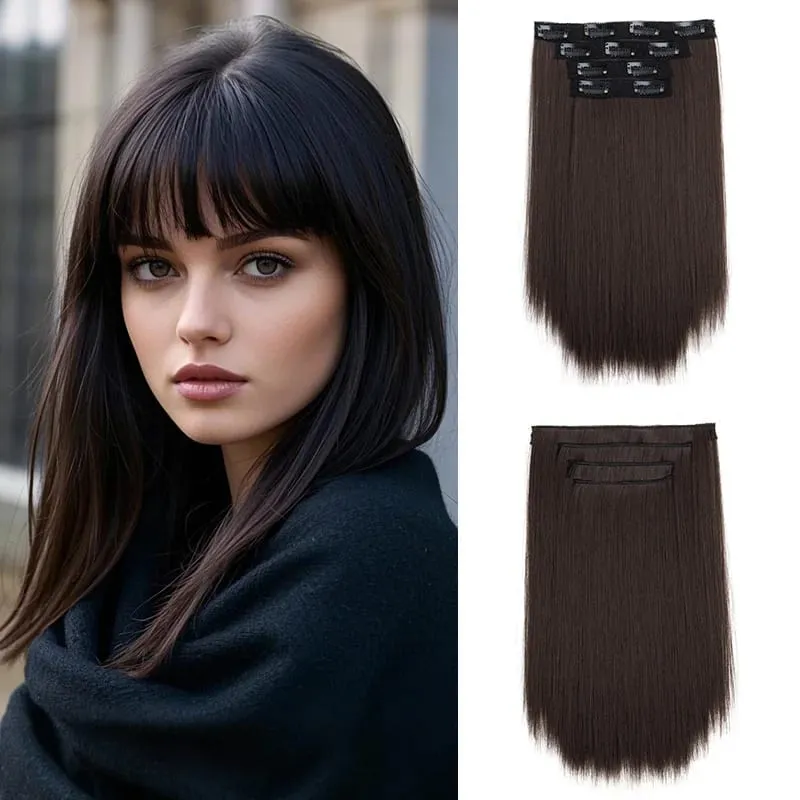 14Inch Synthetic Long Straight Hair Extension 4pcs/set Black Brown Blonde Adds Volume Hairpiece for Women — image 8