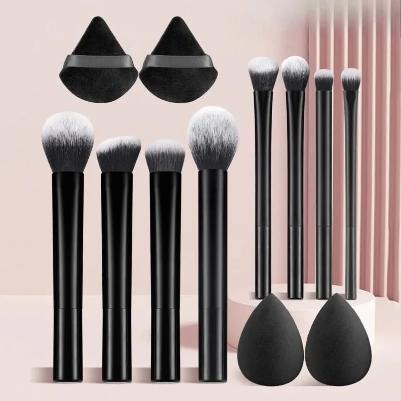 8/12pcs Multifunctional Black Makeup Brush Set With Beauty Egg Soft Bristles for All Skin Types Alcohol-Free Cosmetic Brushes — image 1