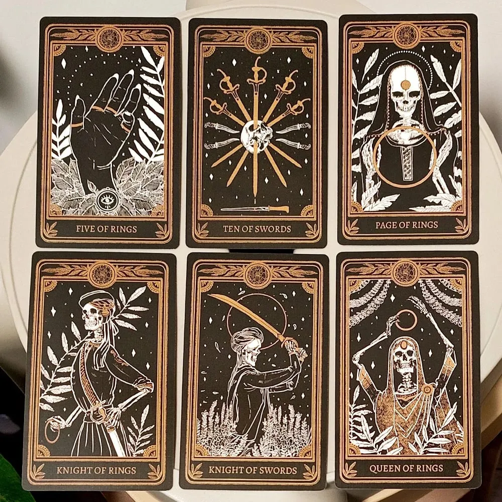 The Marigold Tarot Deck 78pcs Cards Black & Gold Skull Art Tarot Cards Rider-Waite Inspired Divination Deck English Ver.