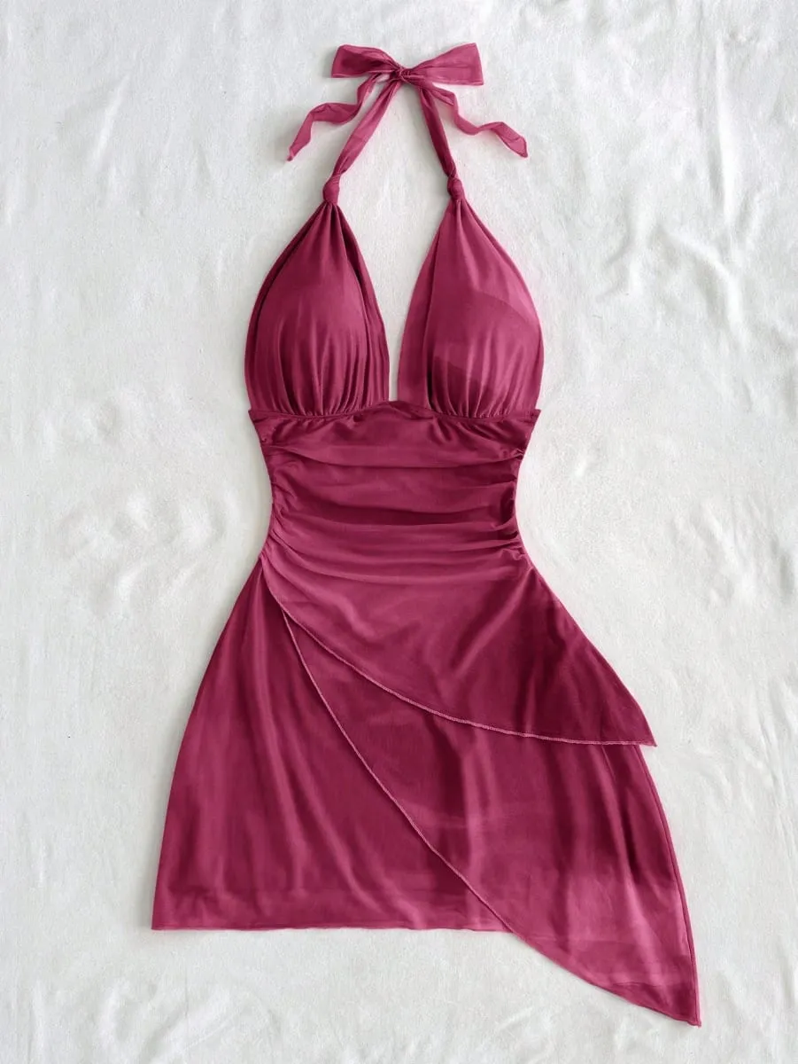 2025 Fashion Design sense Chiffon sleeveless sexy tight deep V short sexy pure backless dress — image 7
