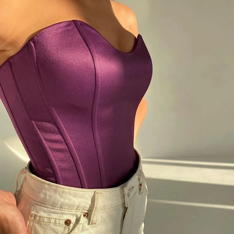 ผู้หญิงเซ็กซี่ Tube Tops Solid Slim Skinny Corset Cropped Top 2023 ฤดูร้อนสบายๆหญิงที่ไม่มีสายหนังเสื้อกั๊ก