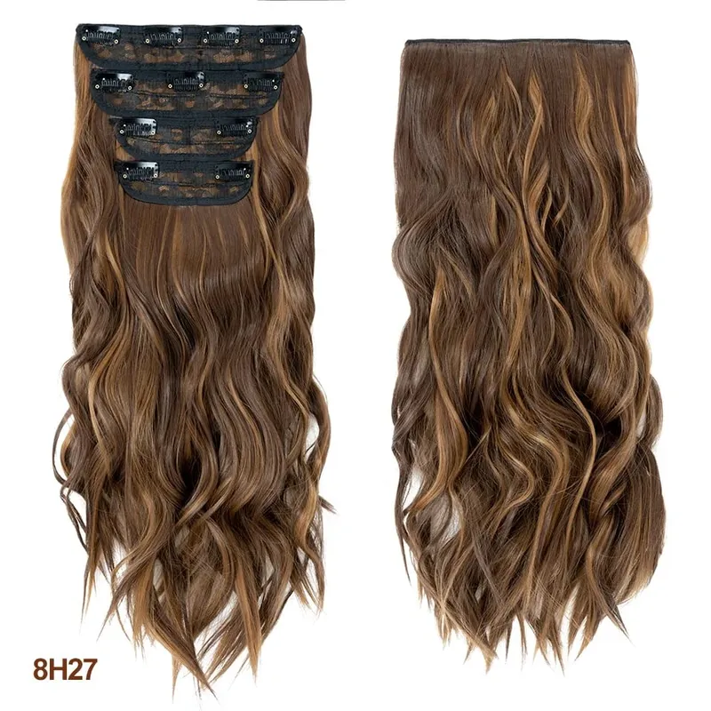 4 Pieces Set Clip In Hair Extensions Highlight Wavy Curly Long Synthetic Hairpieces For Women 22 Inch 180g Hair Clips Hair — image 15
