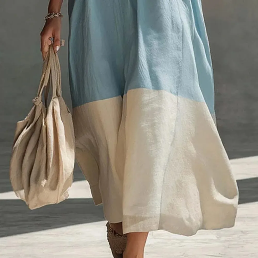 Women Color Block Sleeveless Maxi Dress Spaghetti Strap Loose Flowy Tiered Casual Sundress for Beach Vacation and Resort Wear — image 5