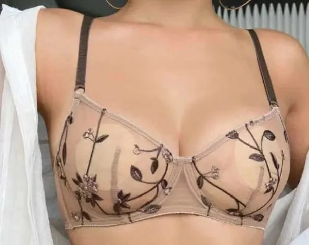 Best Seller Sexy Transparent Mesh Embroidery Lingerie Suit Ultra‑Thin Sheer Bra & Thong Panties Comfort Women Underwear 32‑38AB