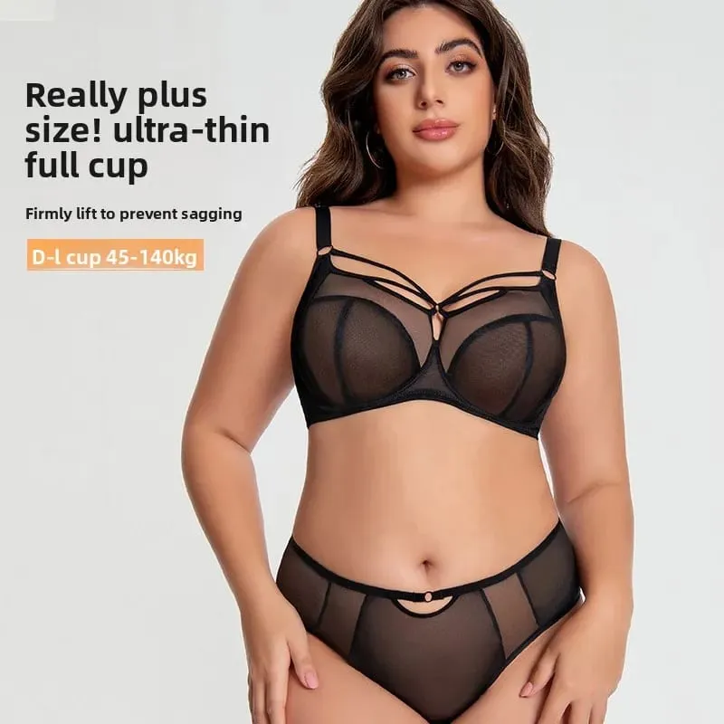 Plus Size Bra Set D-L Cup Minimizer Full Coverage Lingerie Anti Sagging Push Up Breathable Mesh High Waist Panties Women — image 3