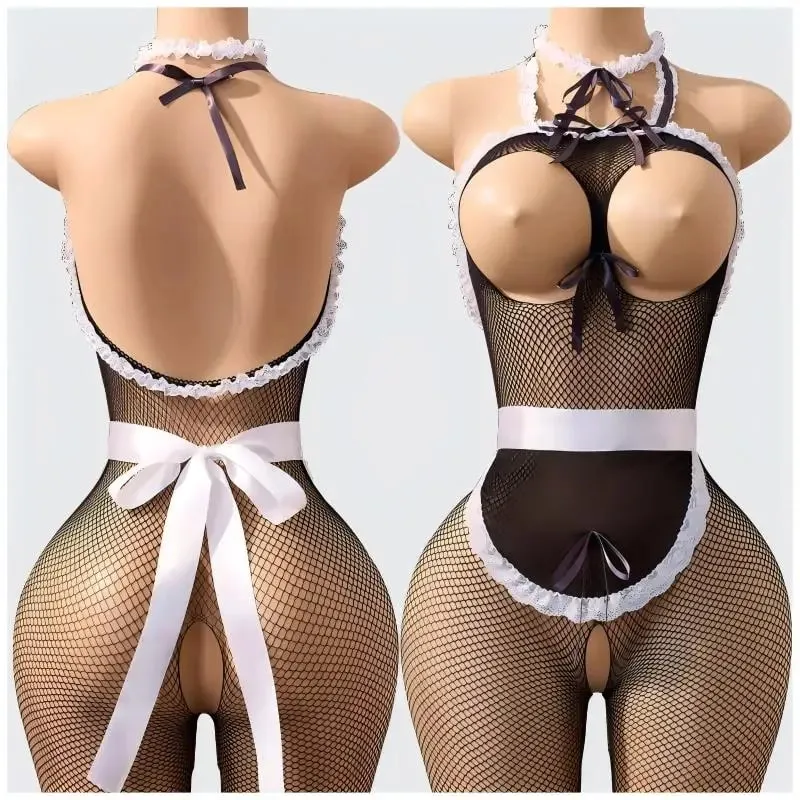 Hot Night Desire Outfit Sexy Lingerie Bodysuit Open-breasted Crotchless Body Suit Cosplay Body-Stockings For Adult Maid Costume — image 2