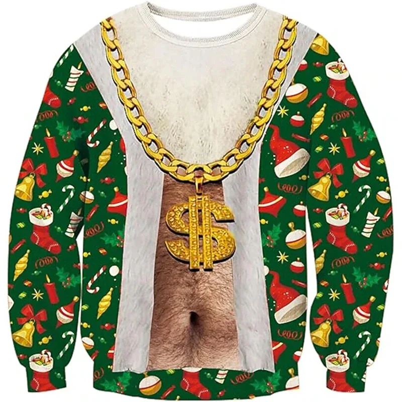 Sweater Hodoh Krismas Baju Kemeja Corak Otot Cetakan 3D Lucu untuk Lelaki Pakaian Cosplay Pesta Pullover Fesyen Baharu Hadiah Xmas — image 4