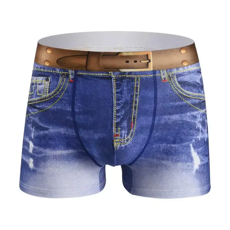 1 PZ Intimo da uomo in cotone con stampa denim, design a forma di U, boxer traspirante, cotone comfort da uomo — image 3