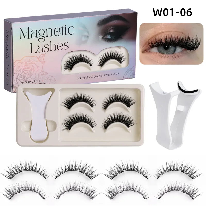 2Pairs Magnetic Eyelashes 3D Natural False Eyelash Reusable Easy Wear Eye Makeup Set Gluee-free Lashes