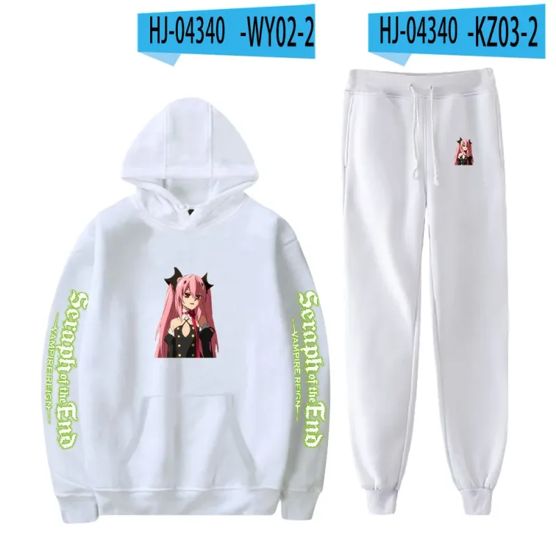 Harajuku Comfortable Seraph of the End Print Sweatshirt Sweatpants Suit Hoodies+ Trousers Suit Boys/Girls 2 Piece Set Clothes