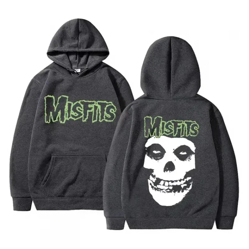 2026 Horror Punk Bizarre Skull Print Hoodie Men's Gothic Retro Loose Fleece Cotton Hoodie Rock Style Pullover Unisex — image 2