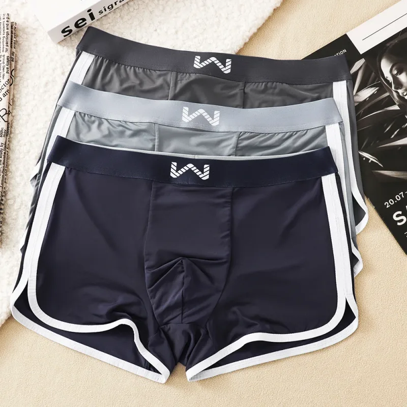 3 Buah/Pak Celana Dalam Pria Jaring Antibakteri Sejuk Sutra Es Celana Dalam Kantong Ruang Besar Boxer Homme Pinggang Elastis Tinggi