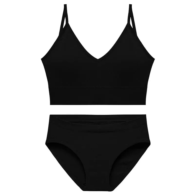 Women's Seamless Ribbed Bra and Panty Set 2 Piece Spaghetti Strap Crop Top High Stretch Lingerie Set with Removable Pads — image 5