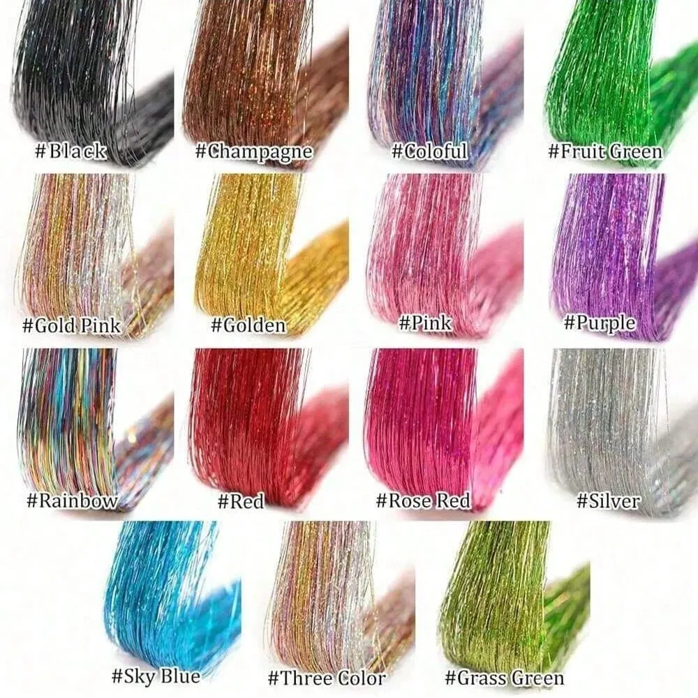 12Pcs Hair Tinsel Clip In 19.7" Glitter Tinsel Hair Extensions Synthetic Clip In Sparkle Hair Accessories For Kids Girls Women — image 7