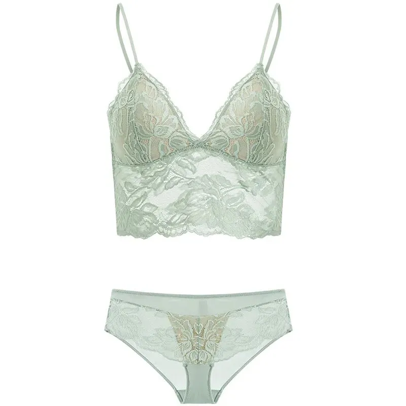 Ultra-thin French Lace Wireless Bra Set strapless Triangle Cup Slim Invisible Lingerie for Big Bust To Look Smaller and Stylish
