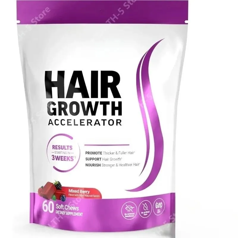 Biotin Hair Growth Soft Chews อาหารเสริมสนับสนุน Fuller ผมหนา Vitamin C & E สำหรับสุขภาพผมบำรุง 60 Gummy