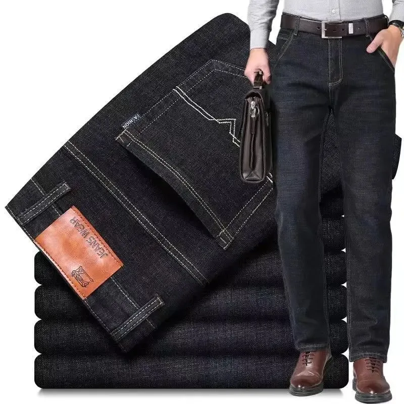 Business Jeans Men Straight Versatile Youth Middle-aged Denim Cheap Work Site Electric Welding Mason Bricklayer Pants Fashion