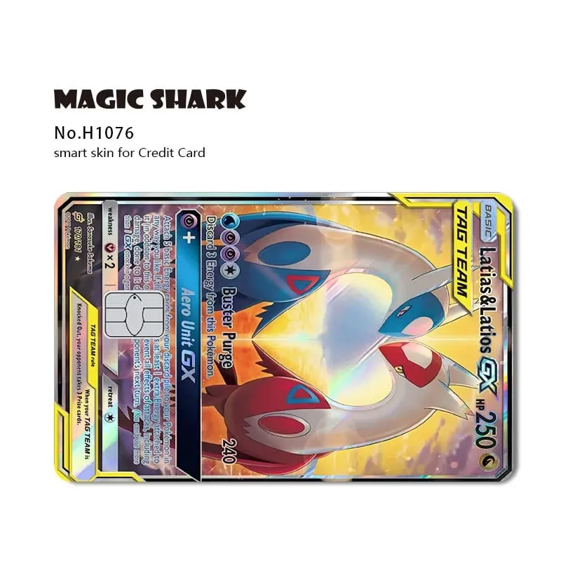 Tubarão mágico mew charizard ex eevee gengar pikachu tcg cartão holográfico laser filme de pele adesivo para cartão de crédito bancário