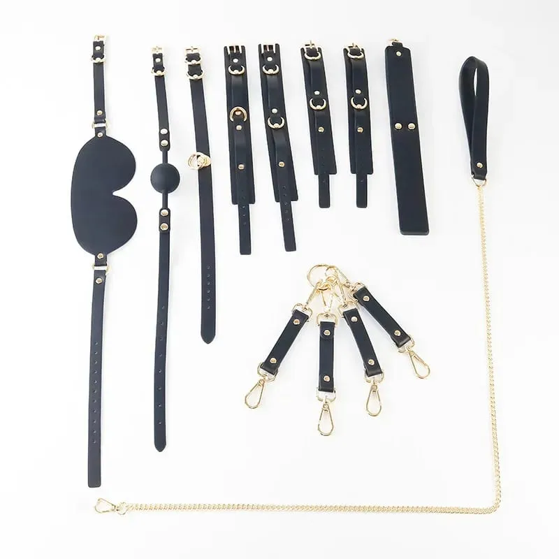 Genuine leather 8-piece prop set bondage blindfold choker genuine leather couple adult sex toys SM alternative toys.Dom Sub — image 8