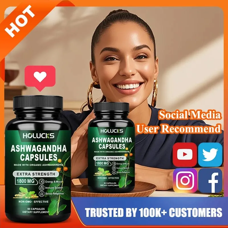 Organic Ashwagandha 1800mg Supplement for High Potency Stress Relief Adrenal & Mood Enhancer Anxiety Focus & Immune Non-GMO
