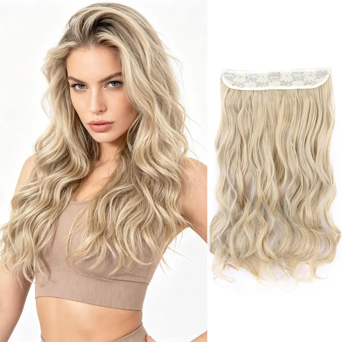 Kẹp tổng hợp trong phần mở rộng tóc 5 kẹp trong một mảnh sợi tóc lượn sóng nhiệt độ cao dành cho phụ nữ hàng ngày trong kỳ nghỉ tiệc tùng — image 18