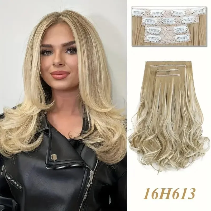 Synthetic 14Inch 4pcs/set Short Beach Wavy Curly Clip In Hair Extensions Heat Resistant Hairpiece For Women Daily Use — image 11