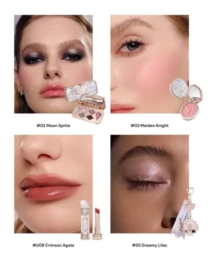 Flower Knows Knight Einhorn-Serie, 10-teiliges Make-up-Set, Lidschatten, Rouge, Spiegel, Rosa, Lila, Kosmetik-Set, Geschenk-Schubladenbox