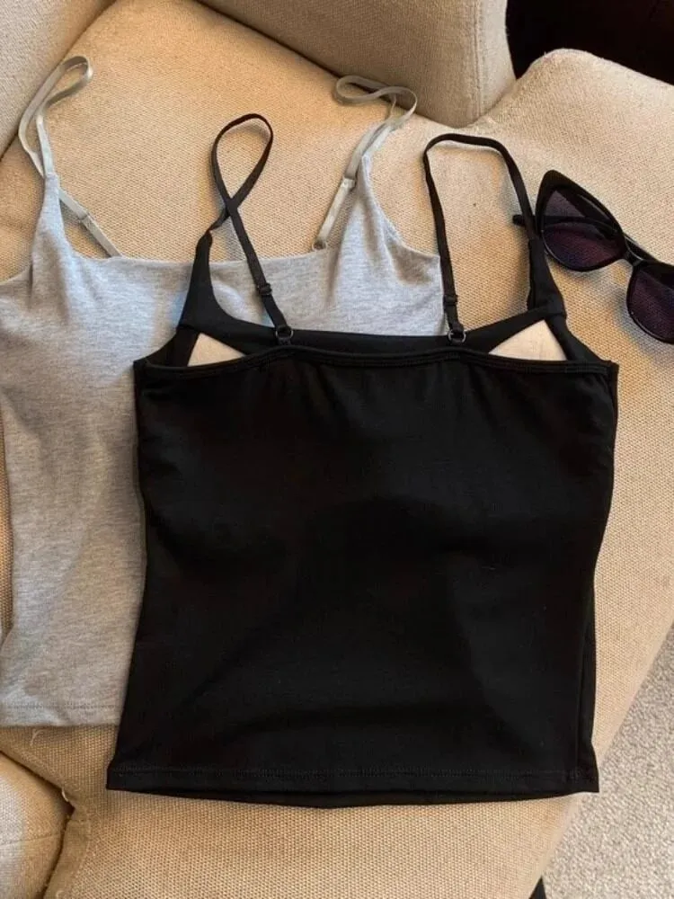 Slimming Summer Outerwear Inner Wear Camisole Tank Top Women Simple Sling Strap Vest With Chest Pad For Girls — image 6