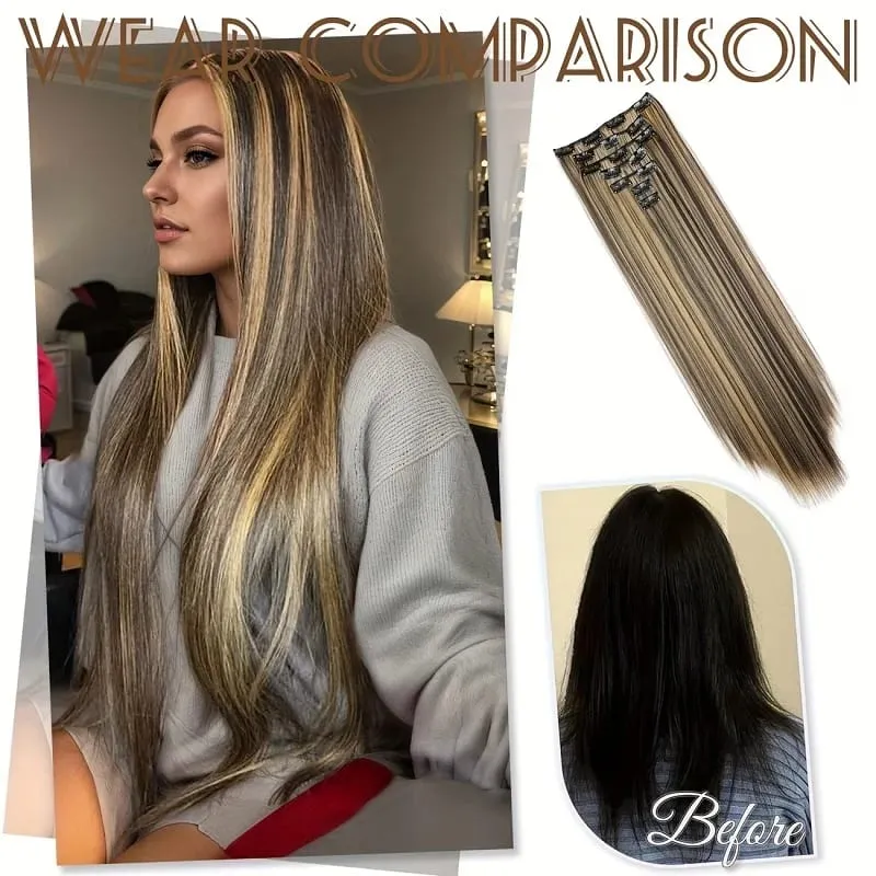 24Inch Synthetic 7pcs/set Long Straight Clip in Hair Extensions Invisible Fake Clips on Hairpieces for Women Party Daily Use — image 7