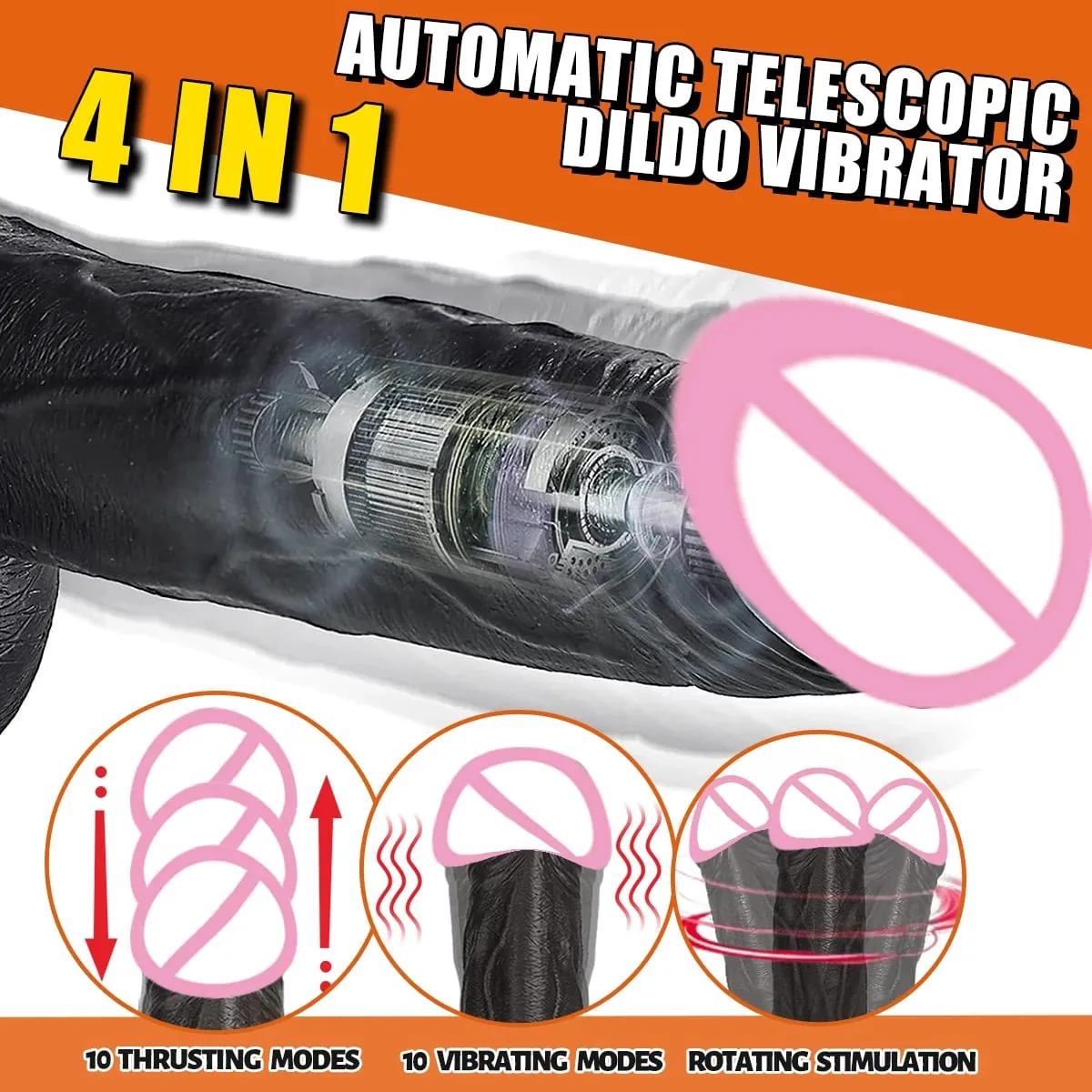 Thrusting Black Realistic Penis Dildo Male Dick Telescopic Rotating Heating G Spot Clitoral Anal Stimulation Vibrator Sex Toy — image 3