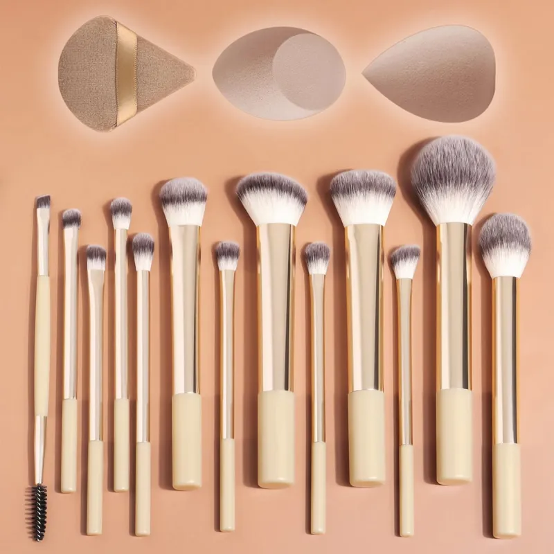 13Pcs Soft Bristle Makeup Brushes with Large Round Powder Brush Highlighter Brush Detail Eyeshadow Brush Lip Brush + 1 Puff 2