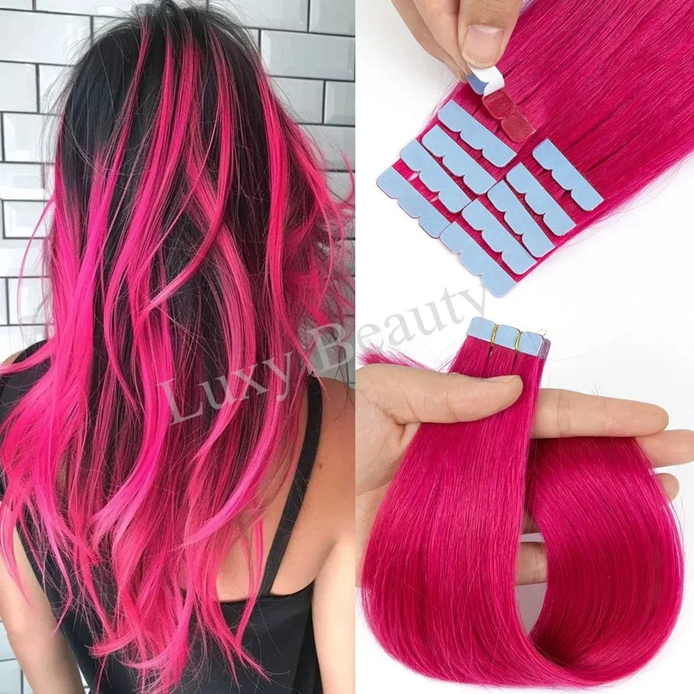 Colored Pink Mini Tape in Hair Extensions Invisible Seamless Tape in Human Hair 10pcs/set Red Green Purple Blue Mini Tape Hair