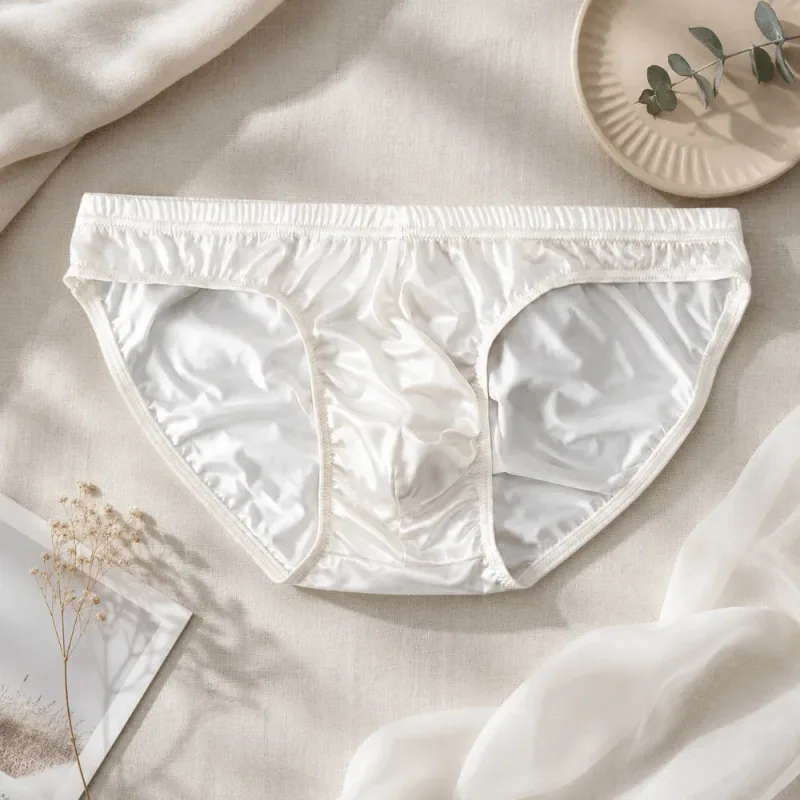 Roupa íntima masculina legal e suave, cintura baixa, bolsa com protuberância, cuecas de seda gelada, lingerie respirável, calcinha de seda de cetim, rotina diária — image 12