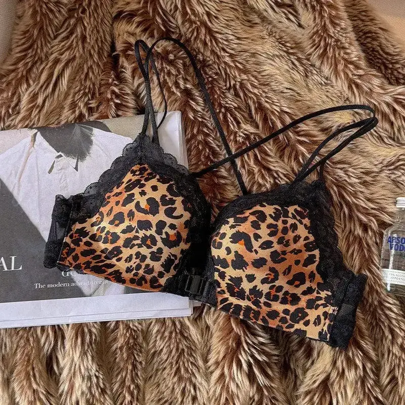 Set Pakaian Dalam Seksi Cetak Leopard Terlaris untuk Wanita Penutupan Depan Tekan Ke Atas Bra Angkat Sokongan Keselesaan Pemakaian Intim Harian — image 14