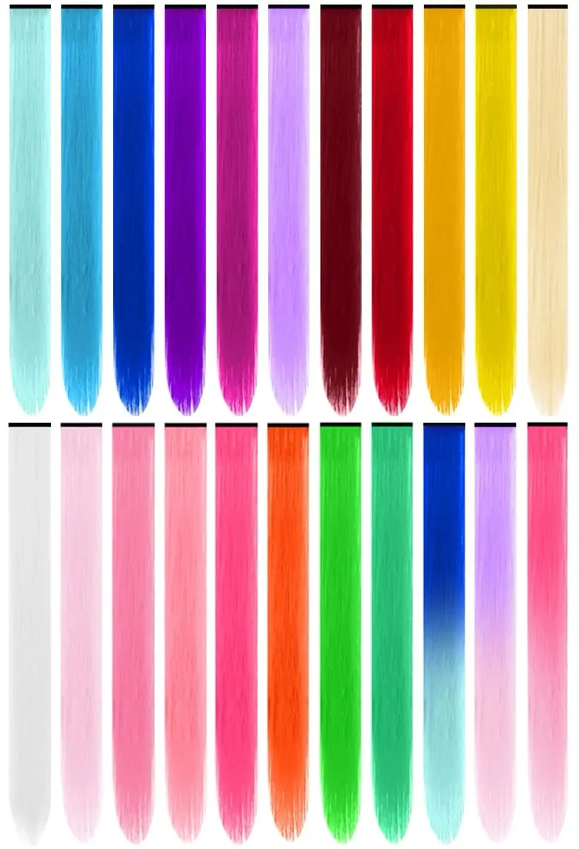 Synthetic 1-6pc Colored Hair Extensions Clip in Colorful Hair Extensions Rainbow Hair Extensions for Women Girls Hair Extensions