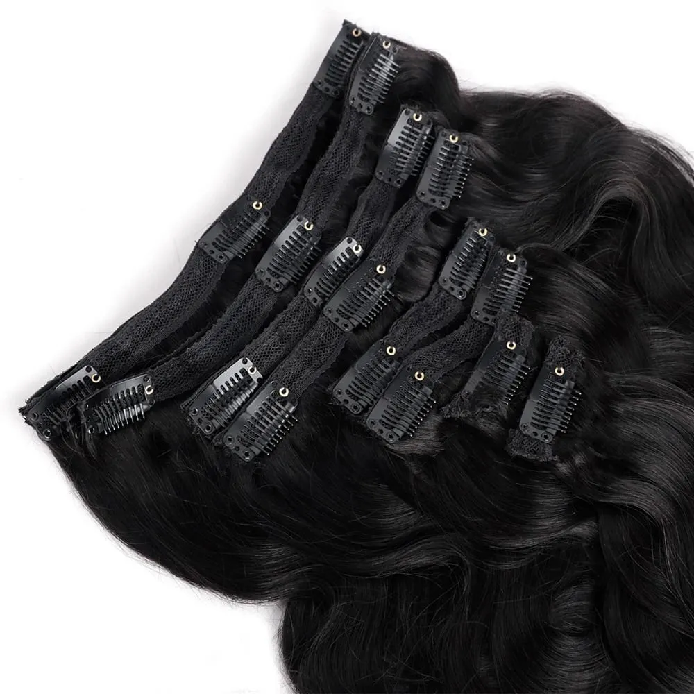 Body Wave Seamless Clip In Real Human Hair Extensions 8PC/Set Natural Brazilian Remy Hair Clip In Extension Full Head 16-32inch — image 4