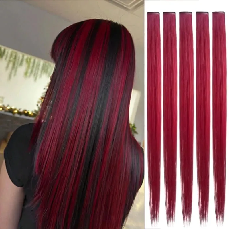 Halloween hair accessory with 5 red and blue hair clips colorful synthetic hair extensions suitable for girl role-playing