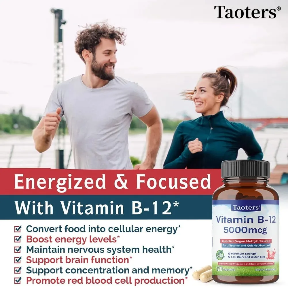 Vitamin B12 5000 Mcg - Supports Heart Health Nervous System Promotes Metabolism Increases Energy Levels Relieves Fatigue
